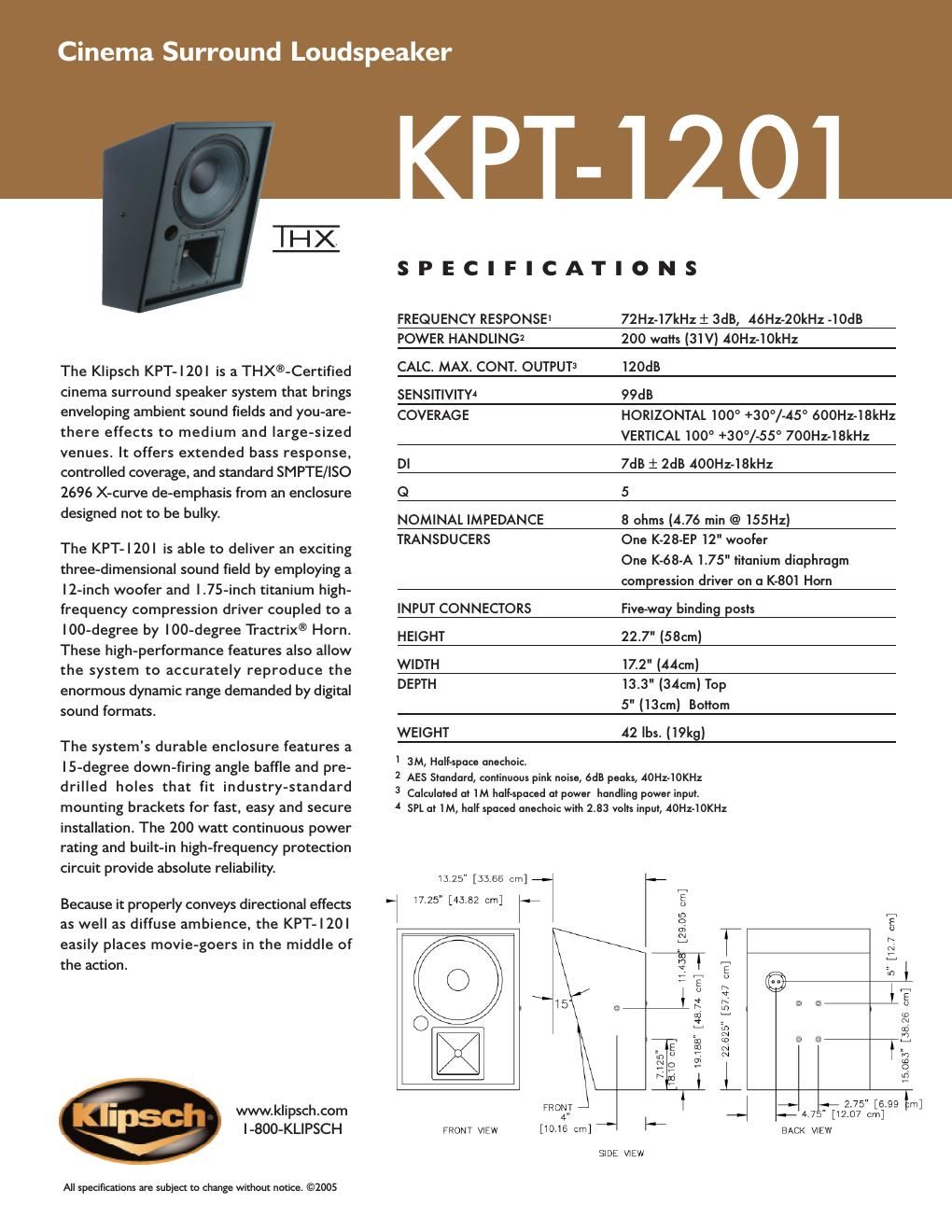 klipsch kpt 1201 brochure