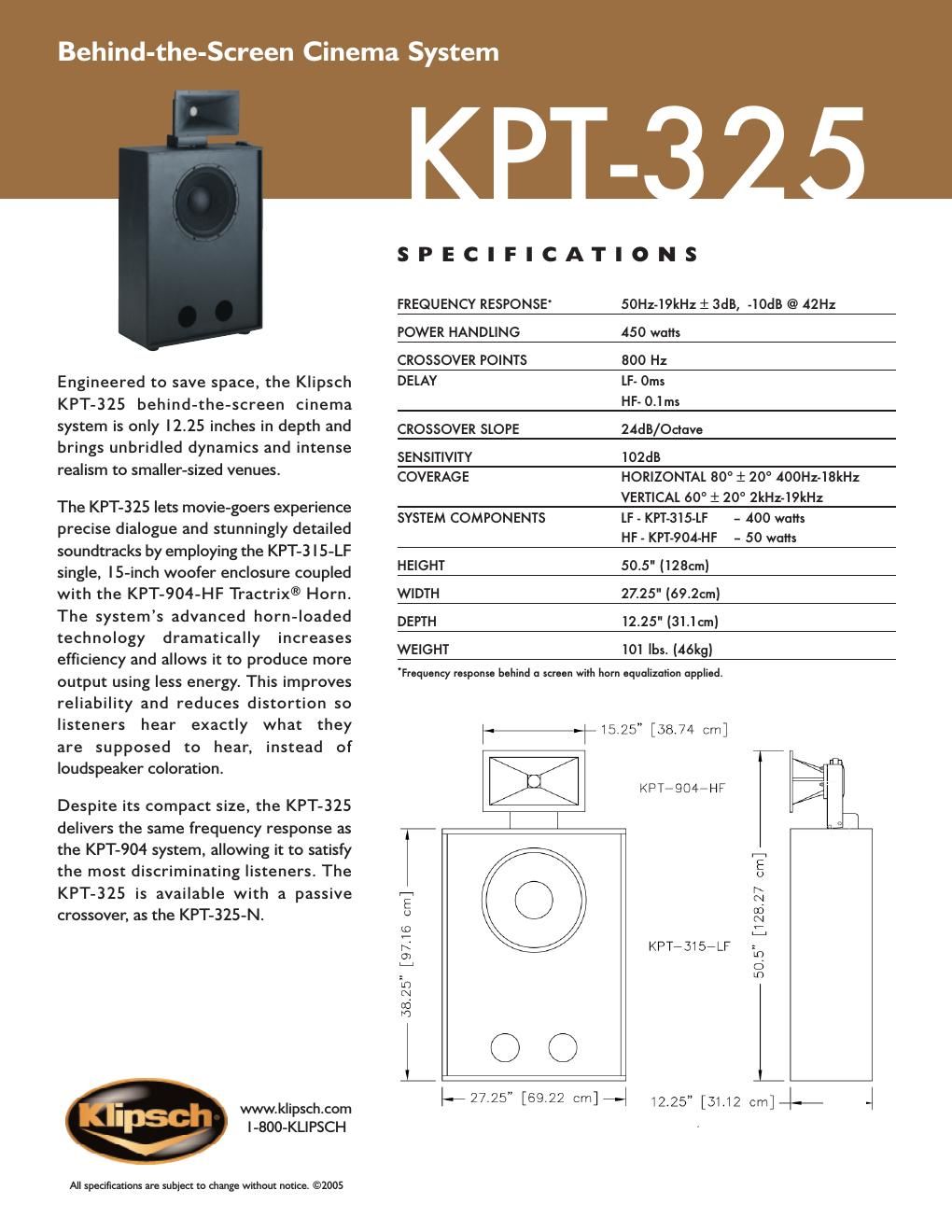 klipsch kpt 325 brochure