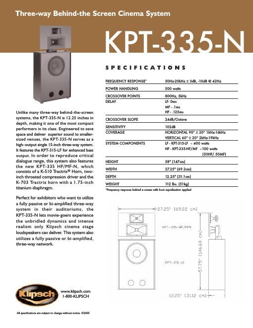 klipsch kpt 335 brochure