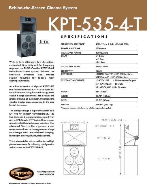 klipsch kpt 5354 t brochure