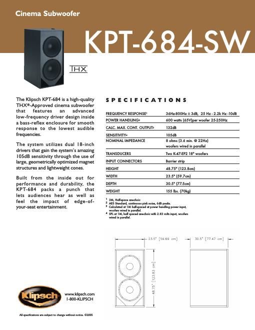 klipsch kpt 684 sw brochure