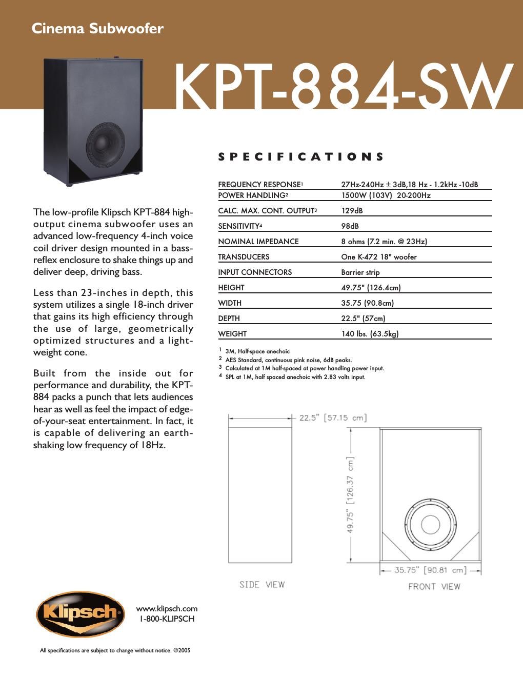 klipsch kpt 884 sw brochure