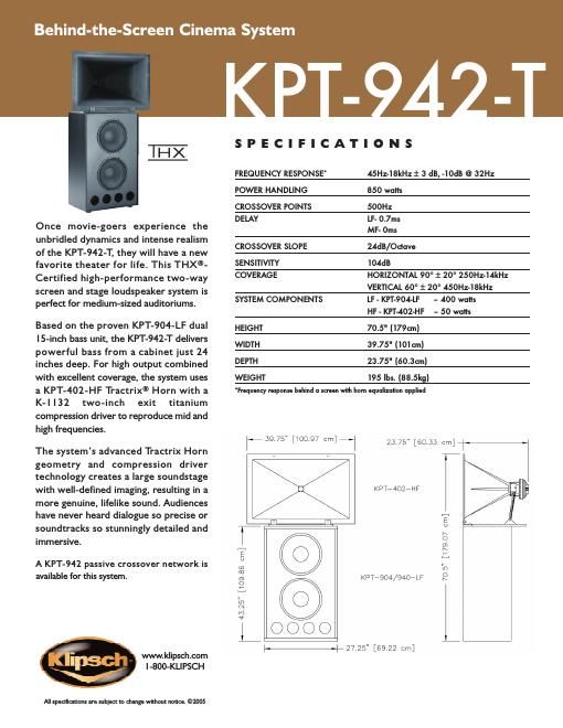 klipsch kpt 942 t brochure