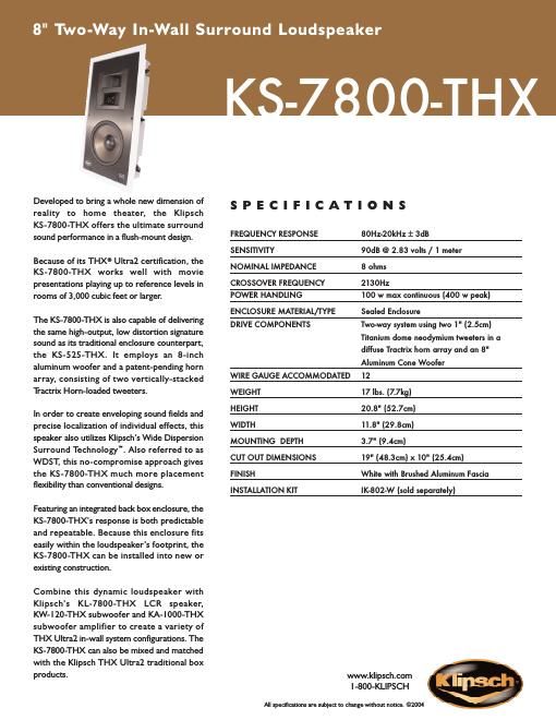 klipsch ks 7800 thx brochure