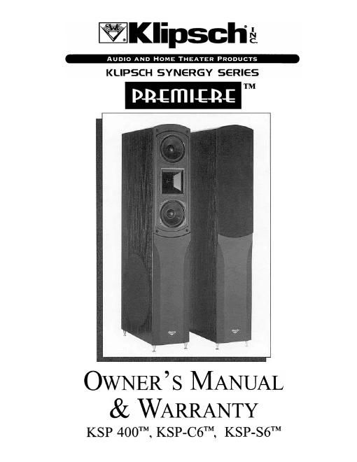 klipsch ksp 400 c6 s6 owners manual