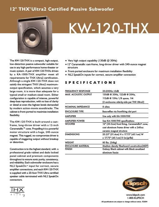 klipsch kw 120 thx brochure