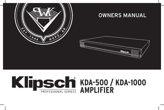 Klipsch KDA 1000 Owners Manual