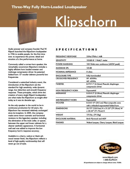 klipsch klipschorn brochure