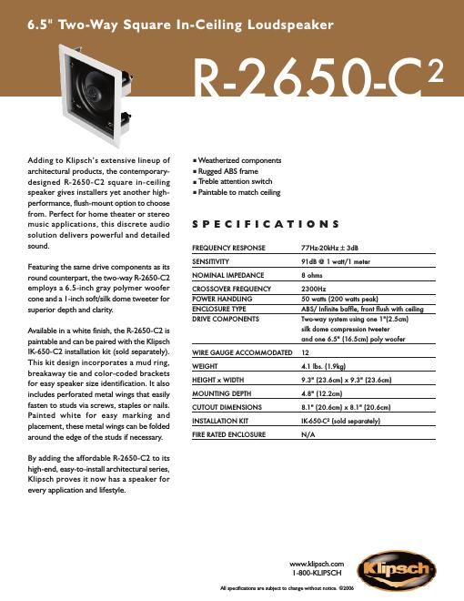 klipsch r 2650 c 2 brochure