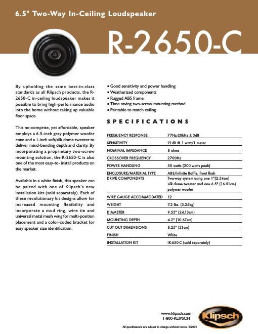 klipsch r 2650 c brochure