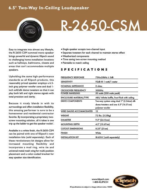 klipsch r 2650 csm brochure