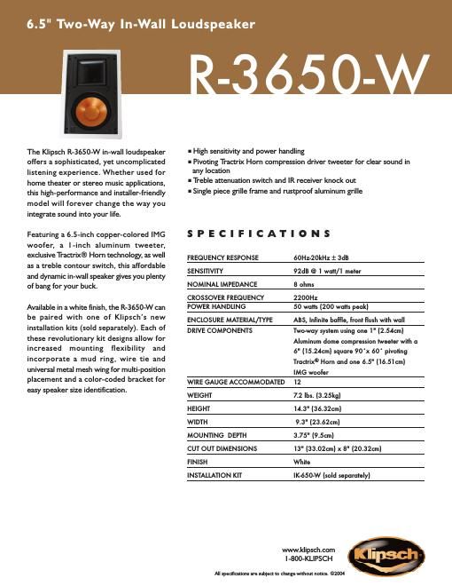 klipsch r 3650 w brochure