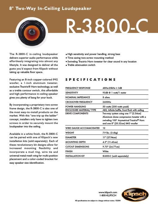 klipsch r 3800 c brochure