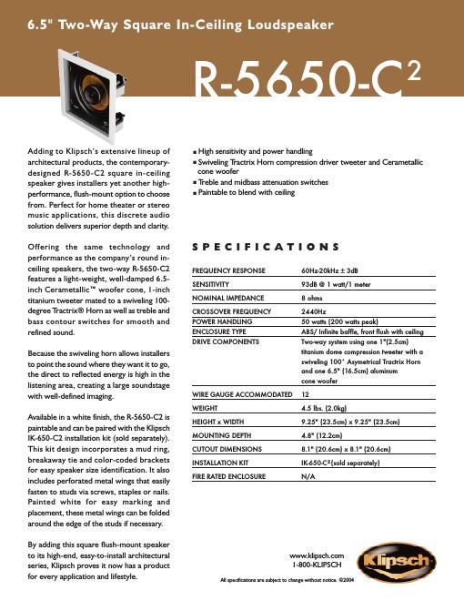 klipsch r 5650 c 2 brochure