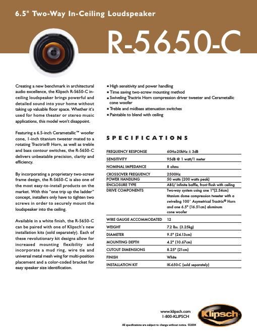 klipsch r 5650 c brochure