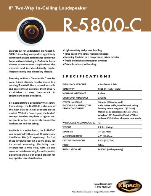 klipsch r 5800 c brochure