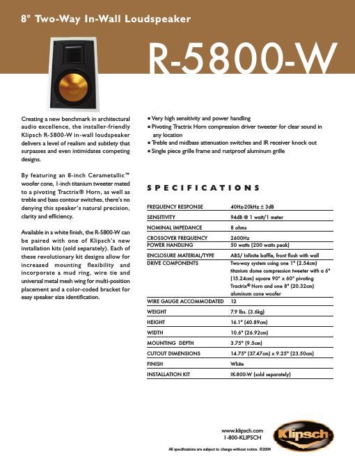 klipsch r 5800 w brochure