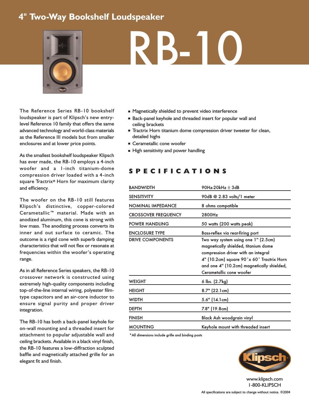 klipsch rb 10 brochure