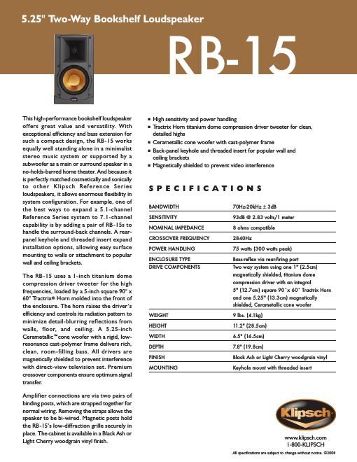 klipsch rb 15 brochure