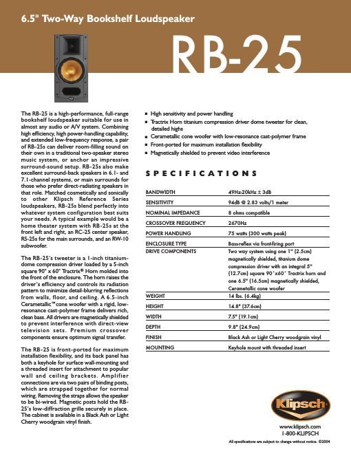 klipsch rb 25 brochure