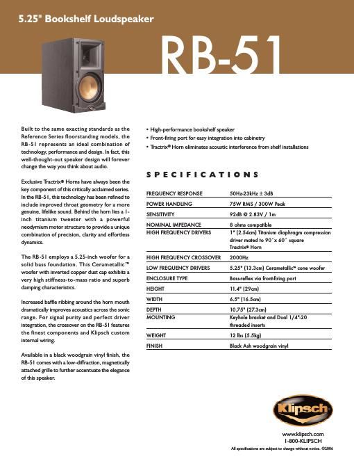 klipsch rb 51 brochure