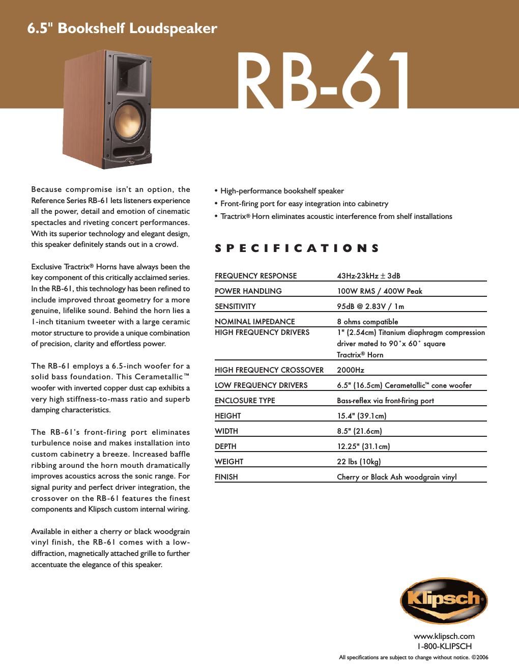 klipsch rb 61 brochure