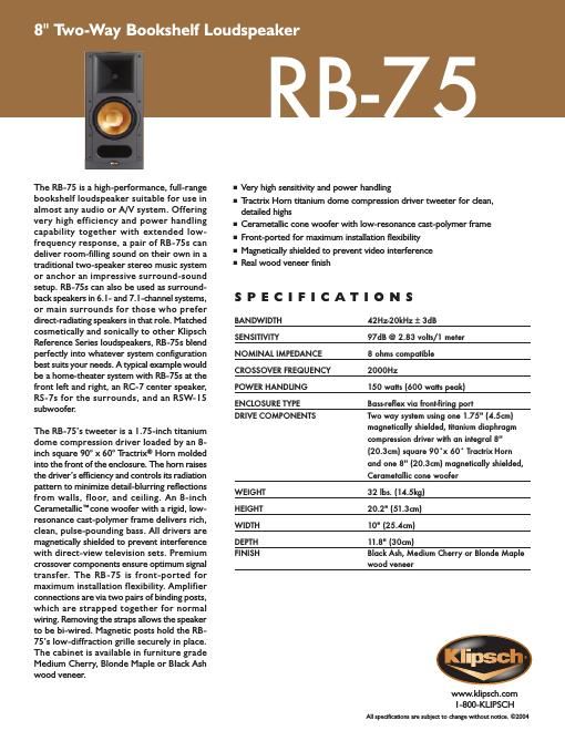 klipsch rb 75 brochure