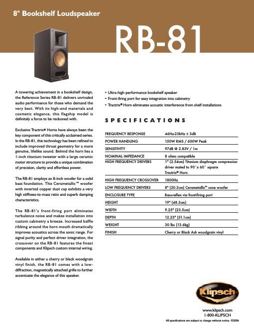 klipsch rb 81 brochure