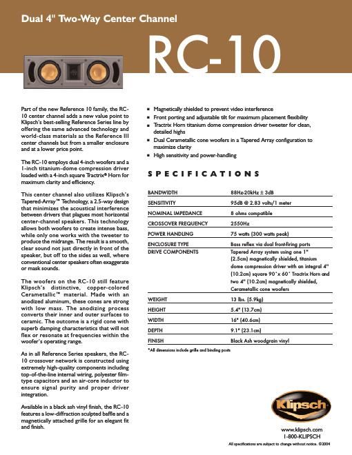 klipsch rc 10 brochure