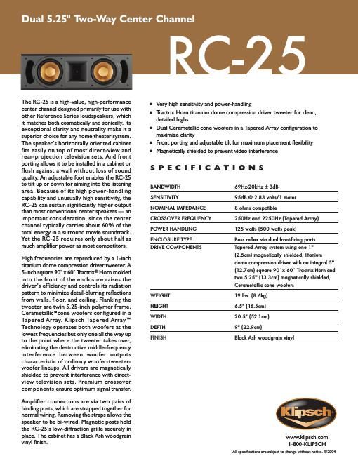 klipsch rc 25 brochure