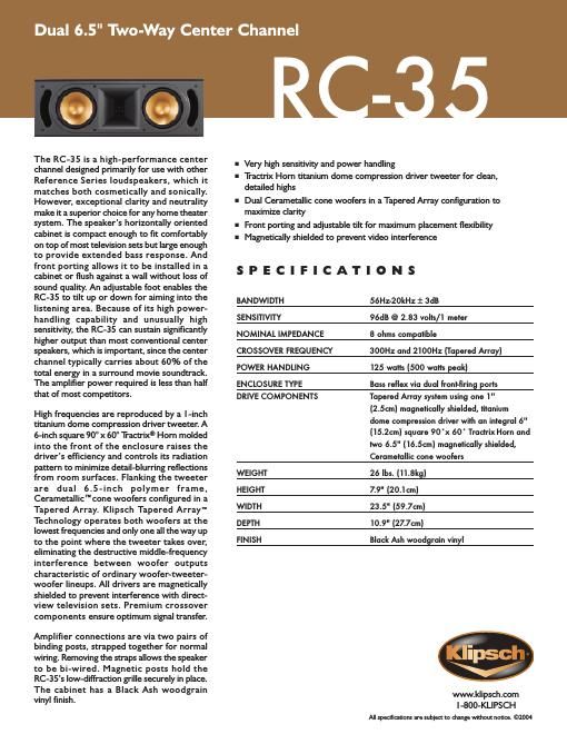 klipsch rc 35 brochure