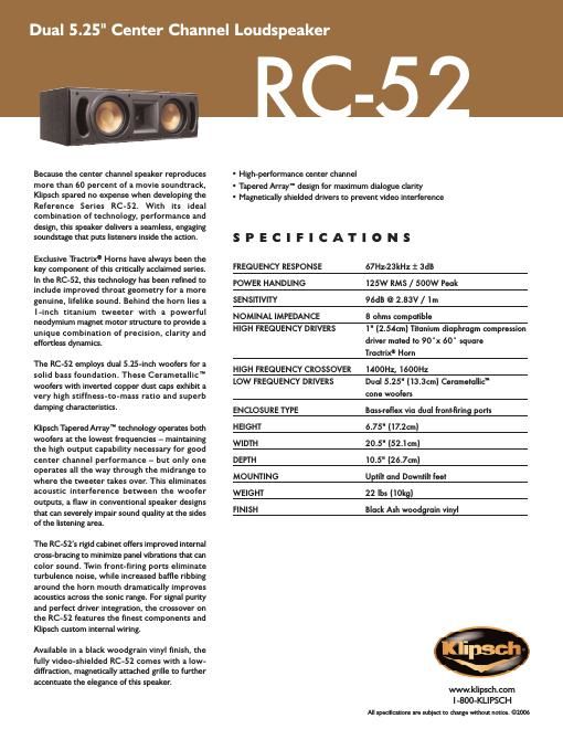 klipsch rc 52 brochure