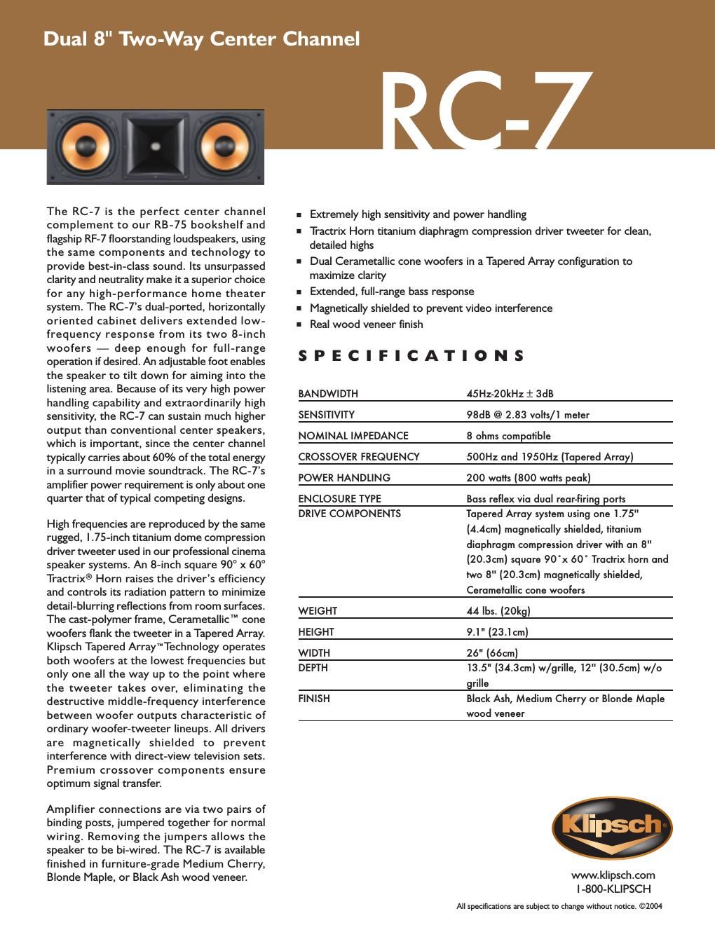 klipsch rc 7 brochure