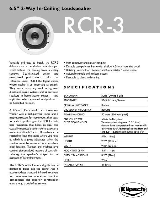 klipsch rcr 3 brochure