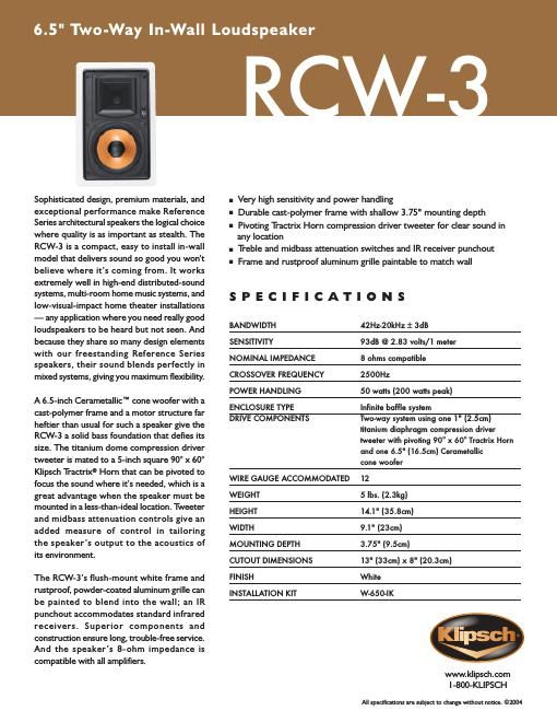 klipsch rcw 3 brochure