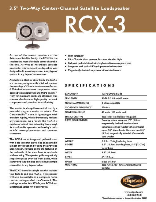 klipsch rcx 3 brochure