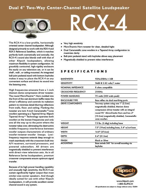 klipsch rcx 4 brochure