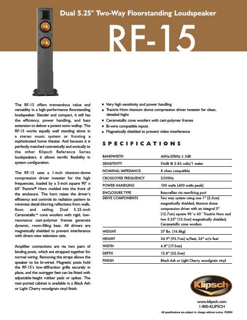 klipsch rf 15 brochure