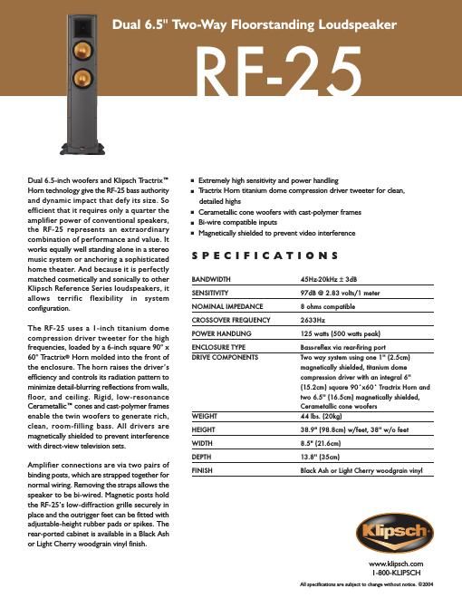 klipsch rf 25 brochure