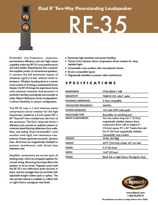 klipsch rf 35 brochure