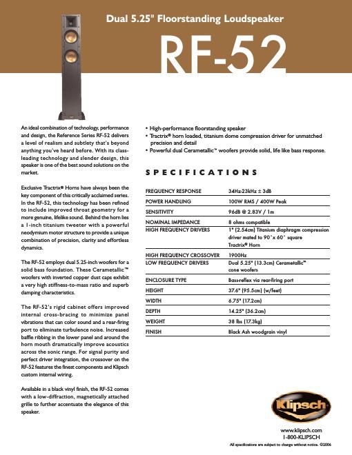 klipsch rf 52 brochure