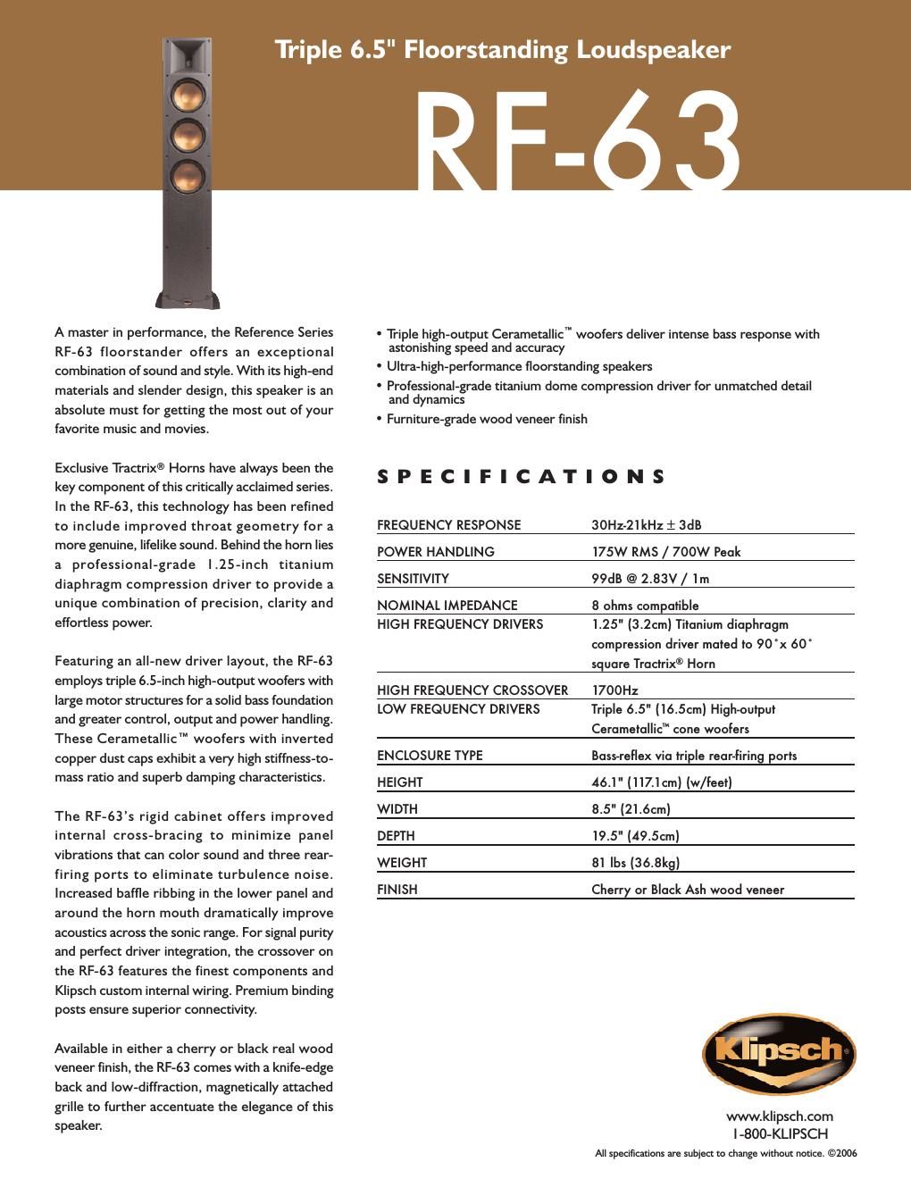 klipsch rf 63 brochure