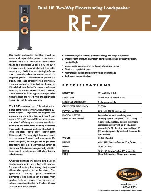 klipsch rf 7 brochure