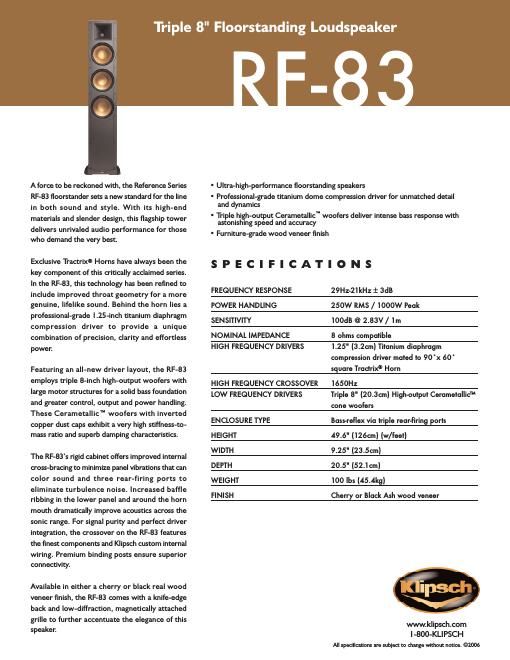 klipsch rf 83 brochure