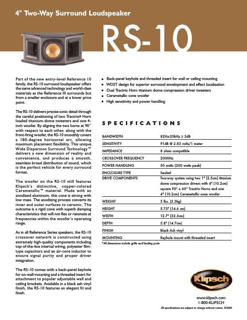 klipsch rs 10 brochure