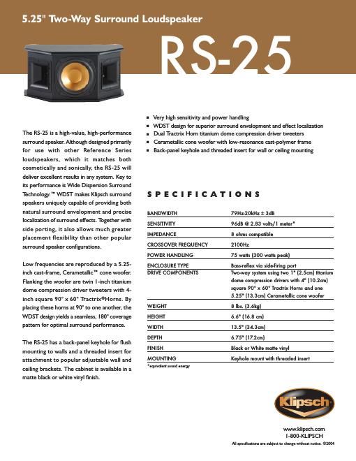 klipsch rs 25 brochure