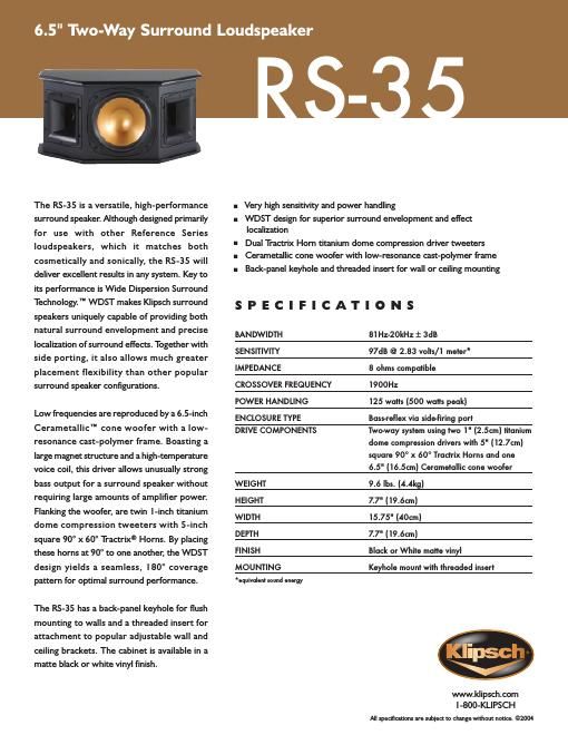 klipsch rs 35 brochure