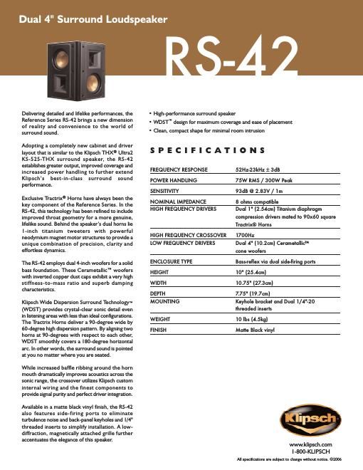 klipsch rs 42 brochure