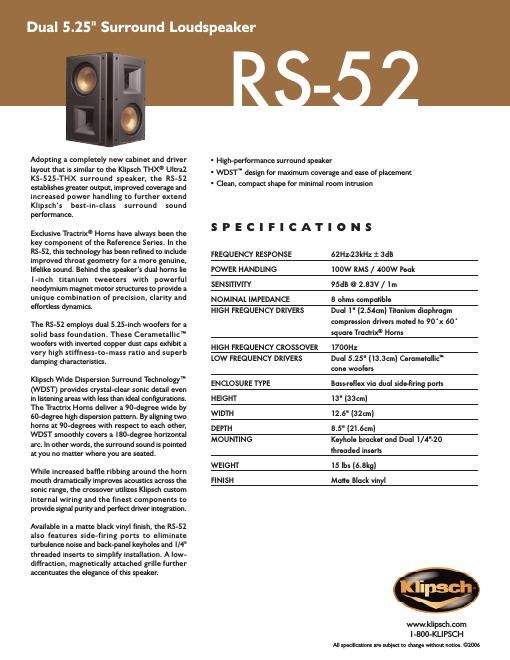 klipsch rs 52 brochure
