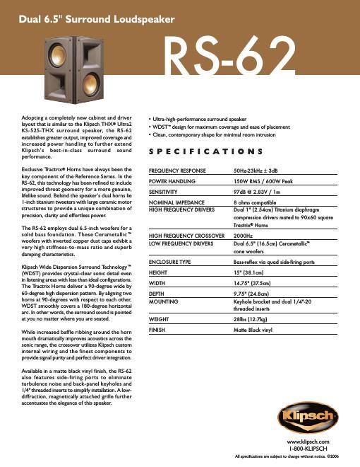 klipsch rs 62 brochure